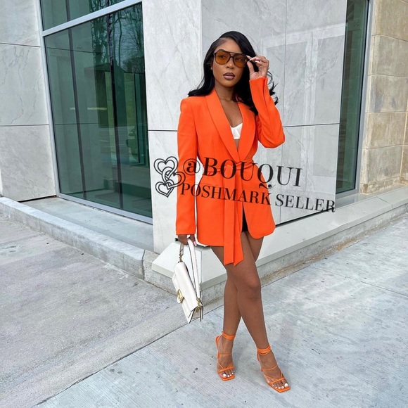 BLOGGERS FAV ZARA ORANGE BELTED TUXEDO COLLAR BLAZER - Picture 12 of 14
